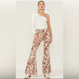 We The Free Floral Boot Cut Pants - Cream and Pink